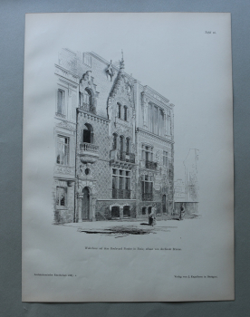 Holzstich Architektur Paris Boulevard Pereire 1887 Wohnhaus